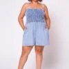 Plus Size Denim Smocked Romper